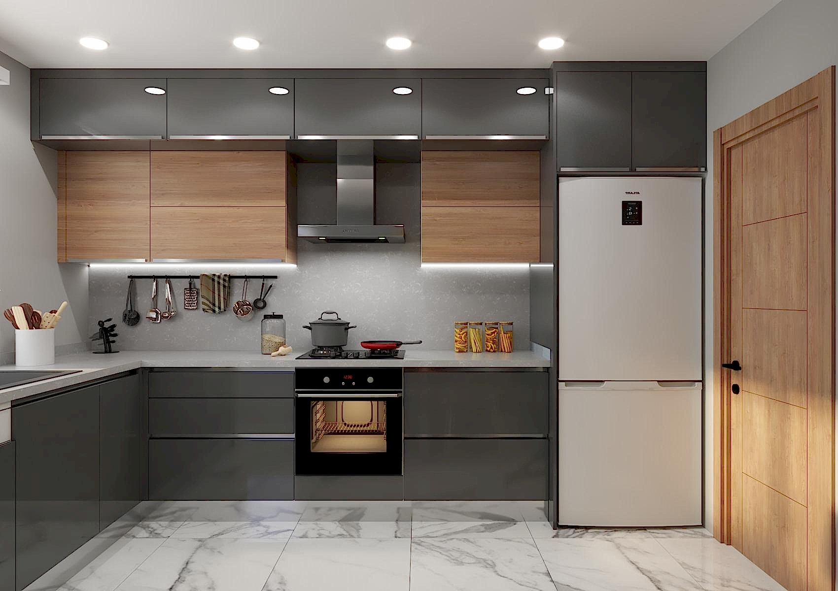 Gri Mutfak Dolabı Modelleri ve Renkleri 15 parlak gri mutfak dolabı